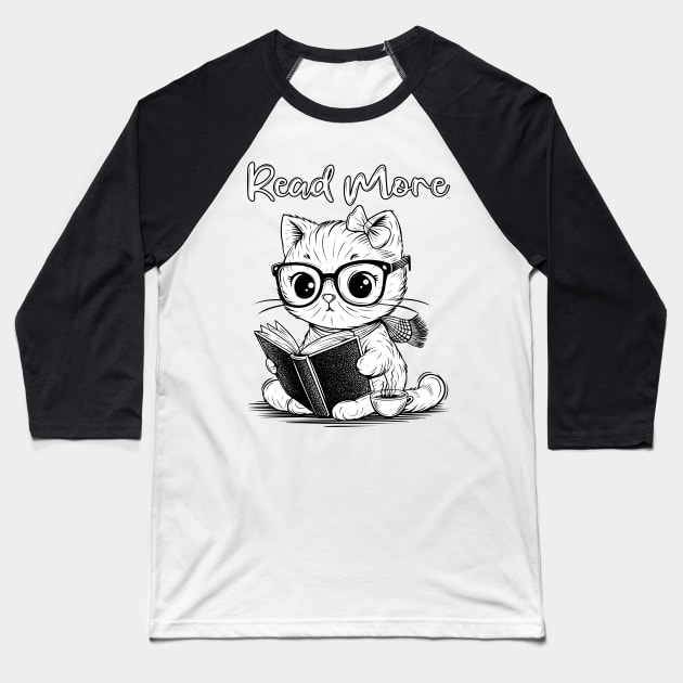 Cute Cat Reading a Book Baseball T-Shirt by ilhnklv